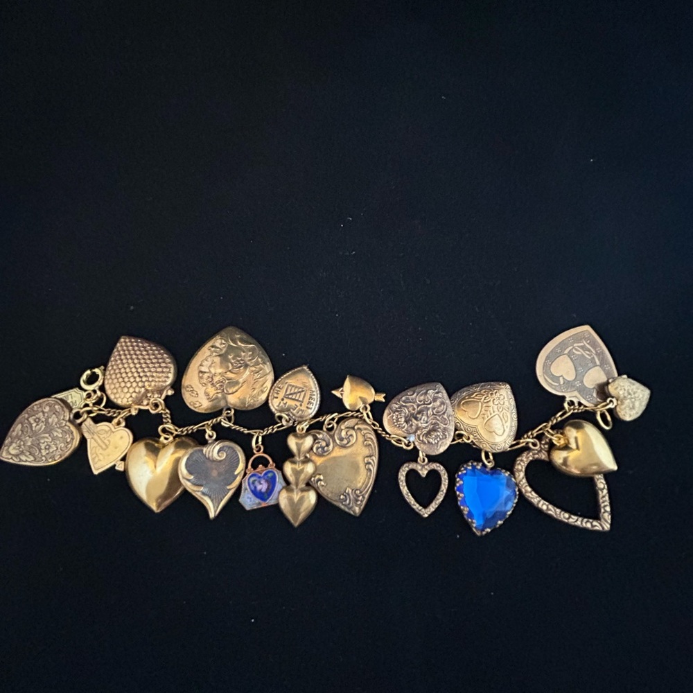 Gold-Tone Heart Charm Bracelet with Blue Accent - Women Jewelry - Picture 2 of 3